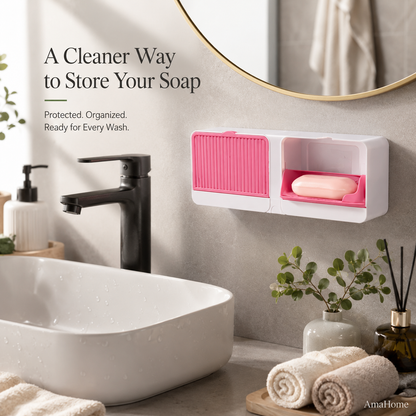 AmaHome Dual Wall-Mounted Soap Dish Organizer with Protective Sliding Covers