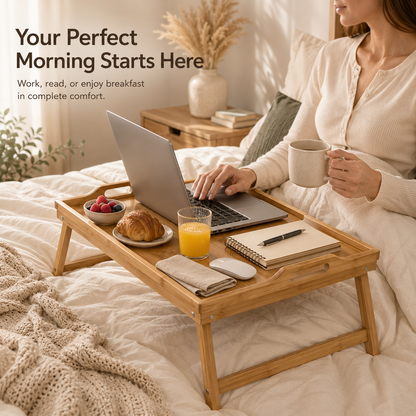 AmaHome Bamboo Bed Tray Table – Folding Laptop Desk and Breakfast Serving Tray