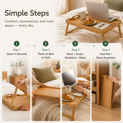 AmaHome Bamboo Bed Tray Table – Folding Laptop Desk and Breakfast Serving Tray