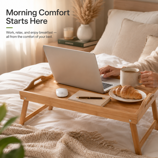 AmaHome Bamboo Bed Tray Table – Folding Laptop Desk and Breakfast Serving Tray