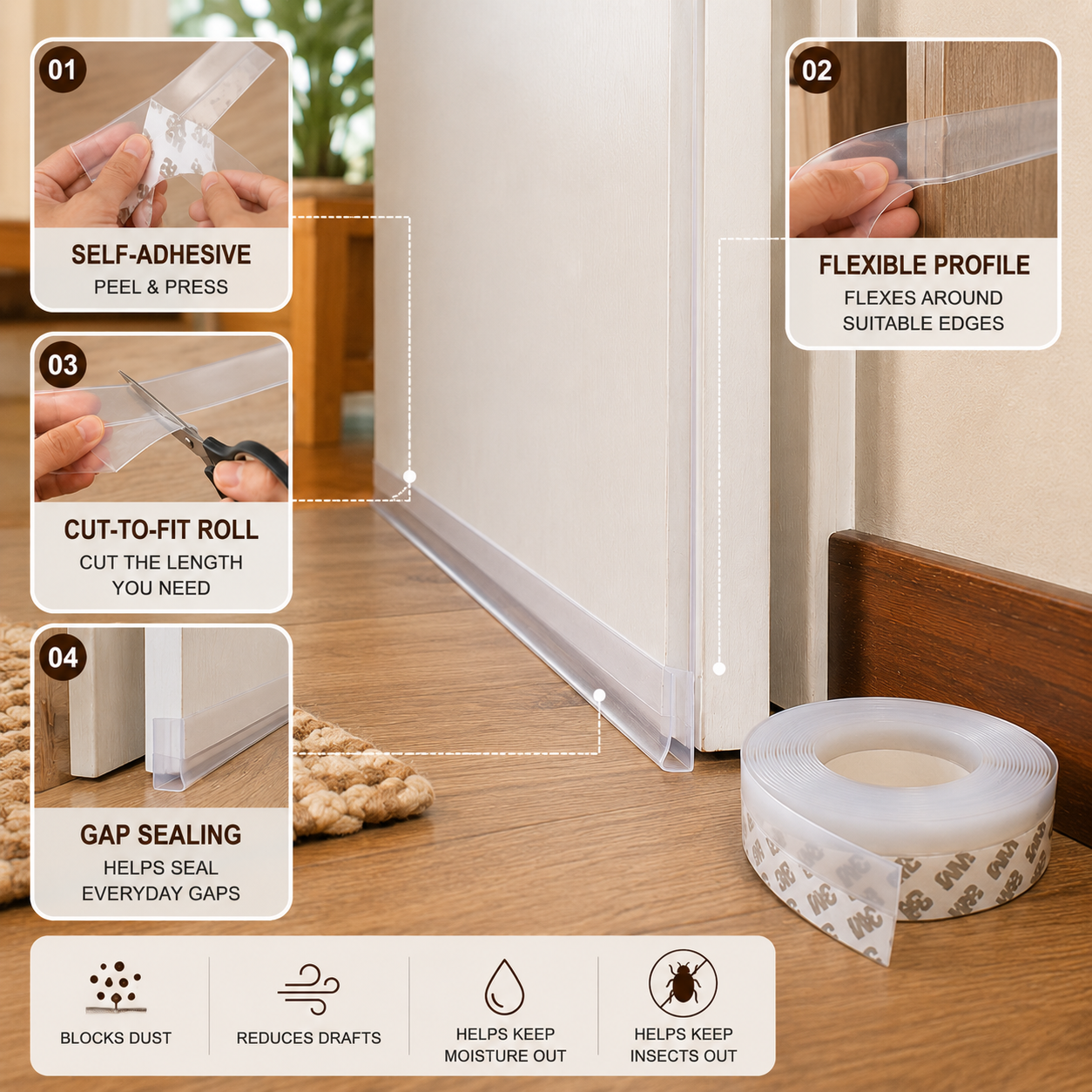 5M Silicone Door Gap Sealer Tape for Drafts, Dust & Pest Control