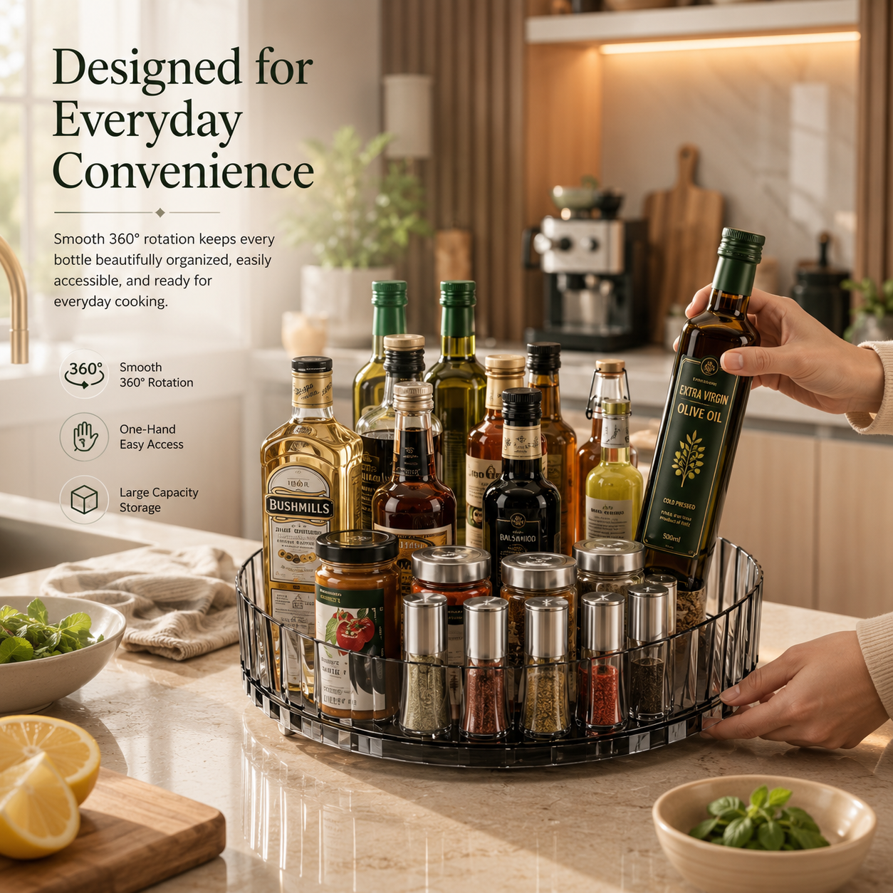 360° Rotating Acrylic Spice Rack & Kitchen Organizer