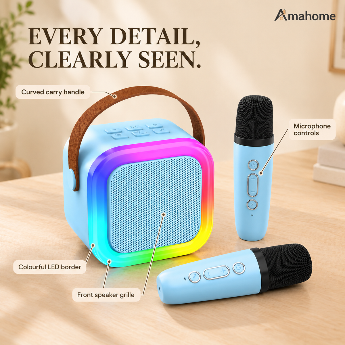 Mini Karaoke Machine with 2 Wireless Microphones & Bluetooth Speaker