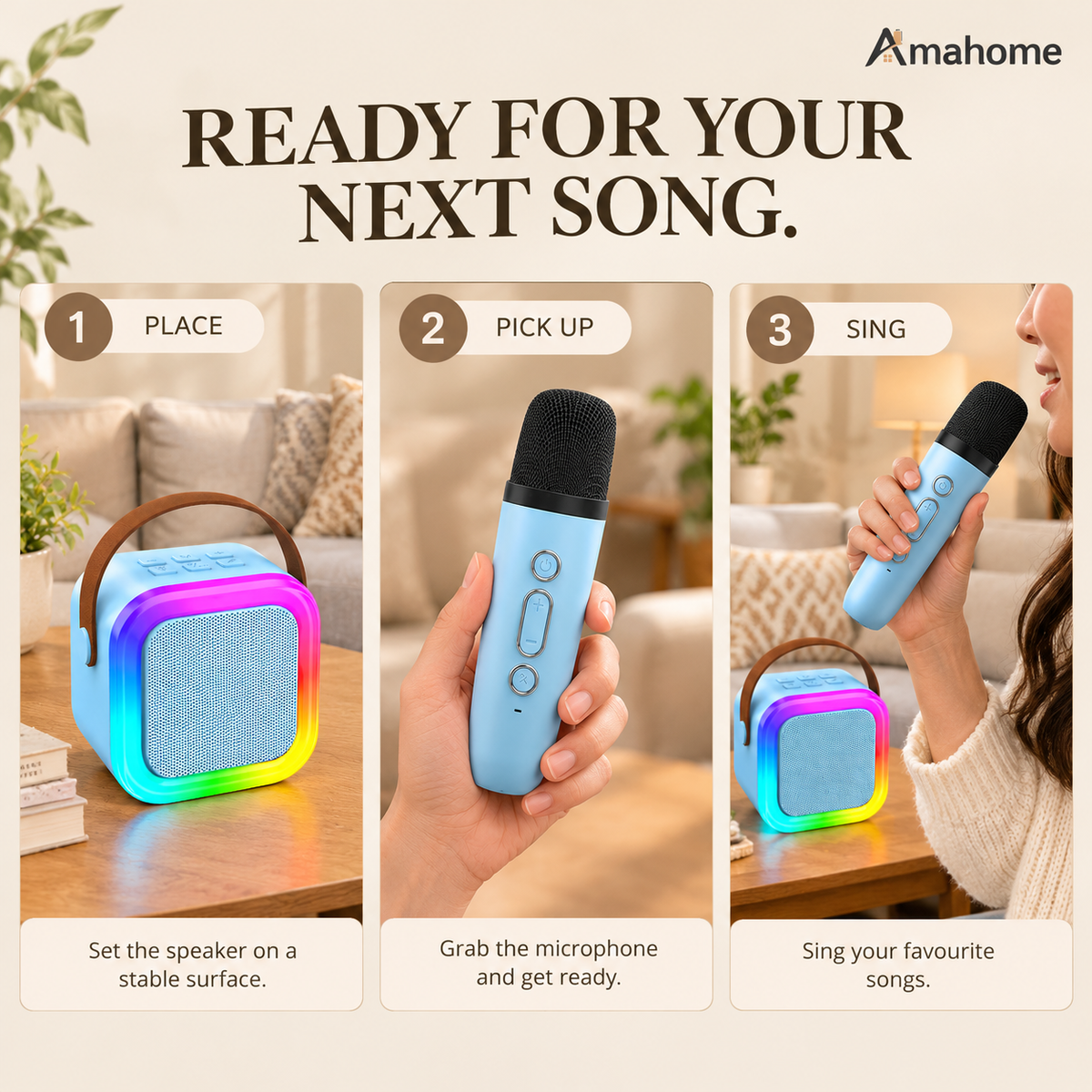 Mini Karaoke Machine with 2 Wireless Microphones & Bluetooth Speaker