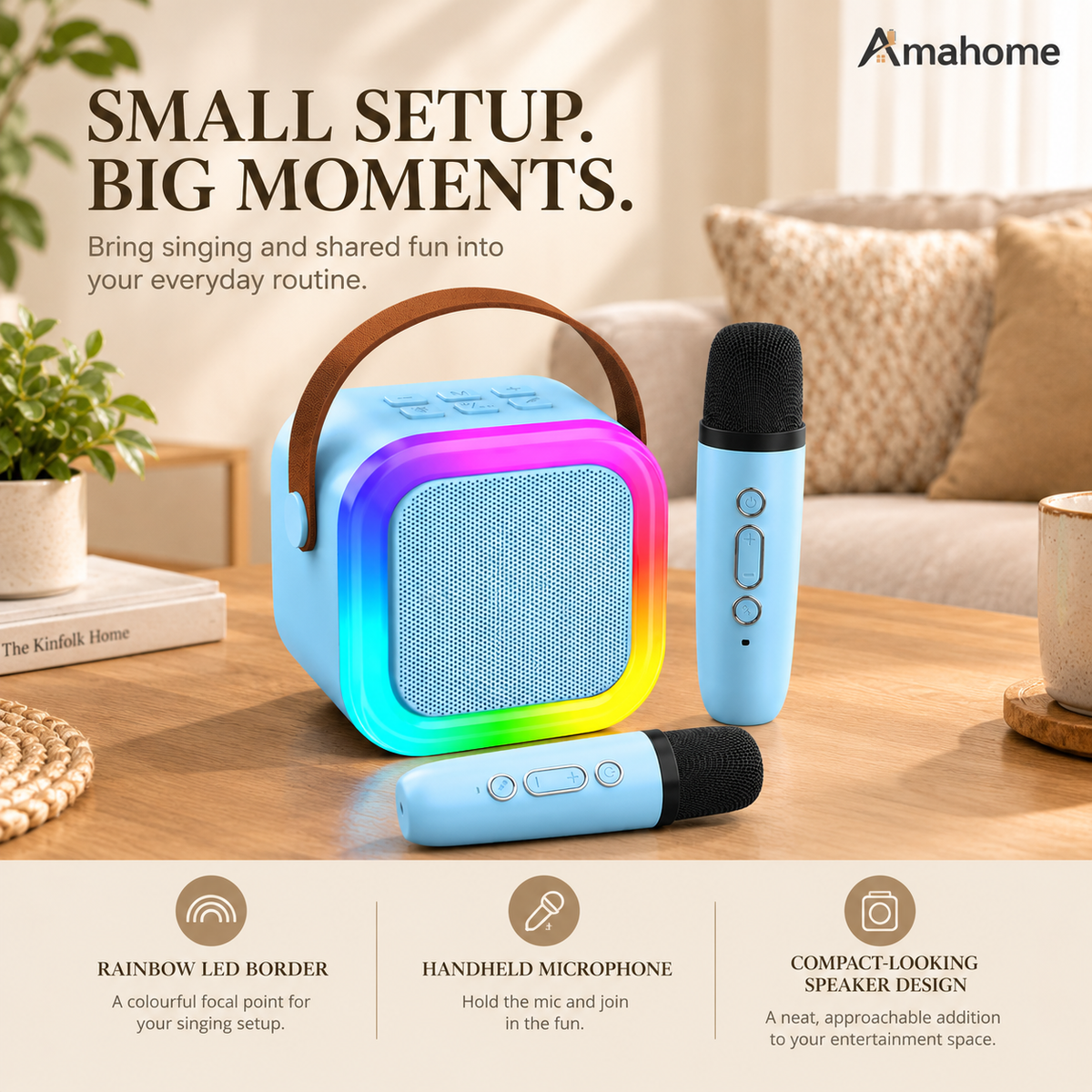 Mini Karaoke Machine with 2 Wireless Microphones & Bluetooth Speaker