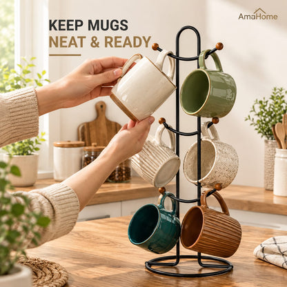6 Hook Mug Holder – Rotating Coffee Cup Storage Rack