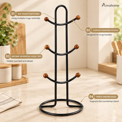6 Hook Mug Holder – Rotating Coffee Cup Storage Rack