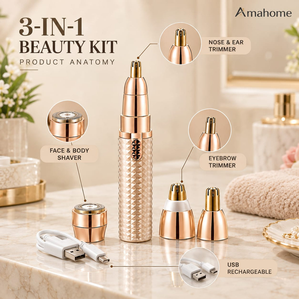 3-in-1 Precision Beauty Kit – Multi-Head Personal Grooming Trimmer