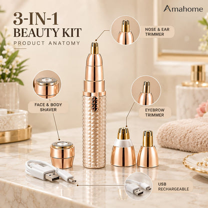 3-in-1 Precision Beauty Kit – Multi-Head Personal Grooming Trimmer