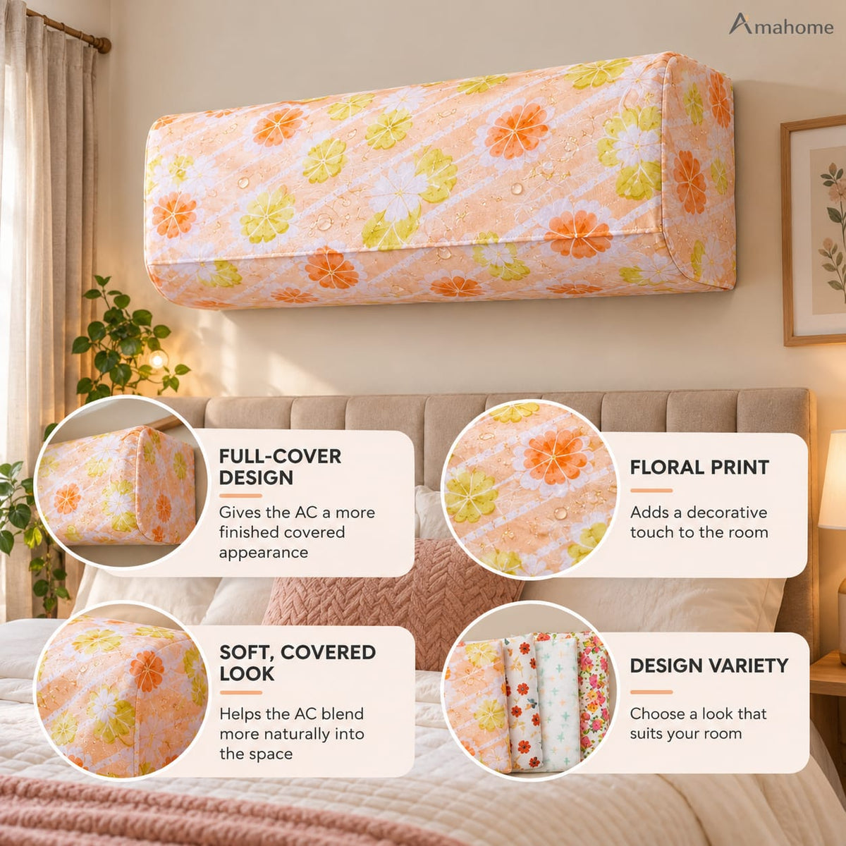 Floral Air Conditioner Cover – Decorative AC Dust Protection Cover