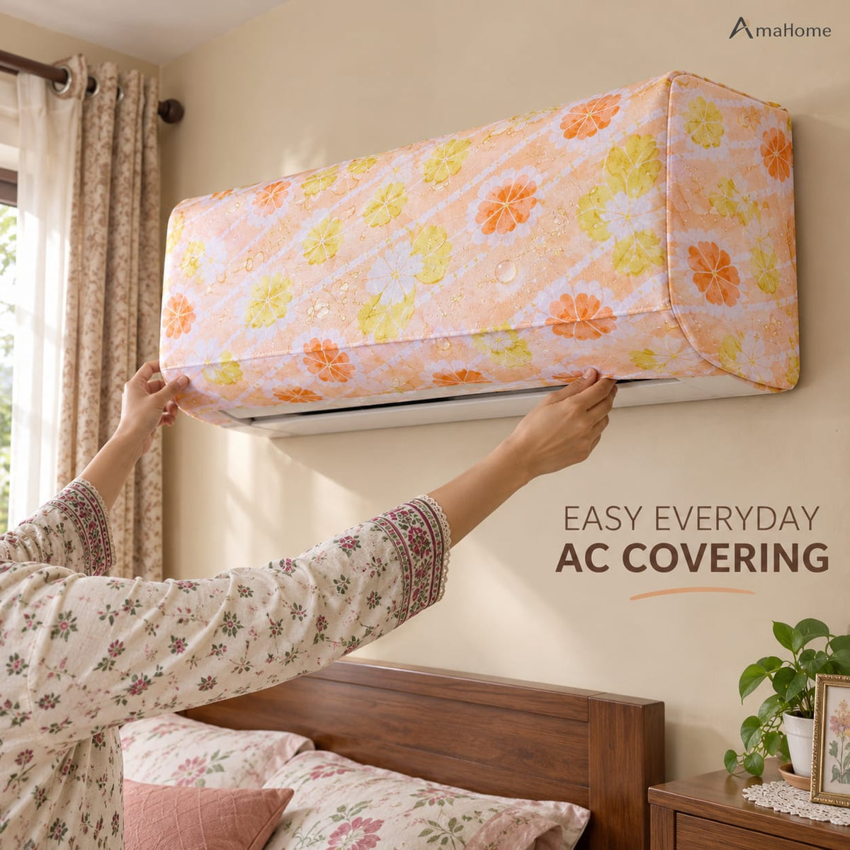 Floral Air Conditioner Cover – Decorative AC Dust Protection Cover