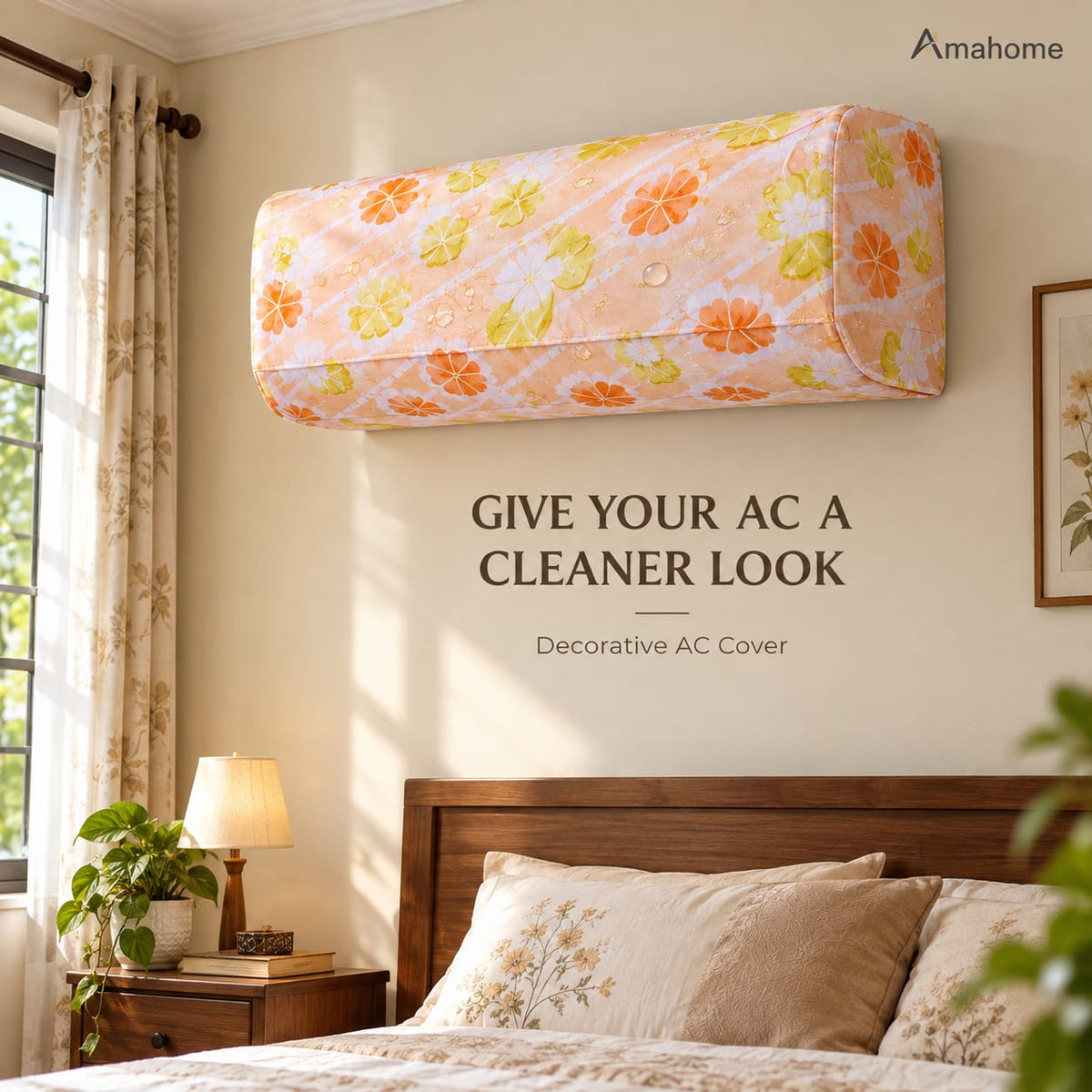 Floral Air Conditioner Cover – Decorative AC Dust Protection Cover