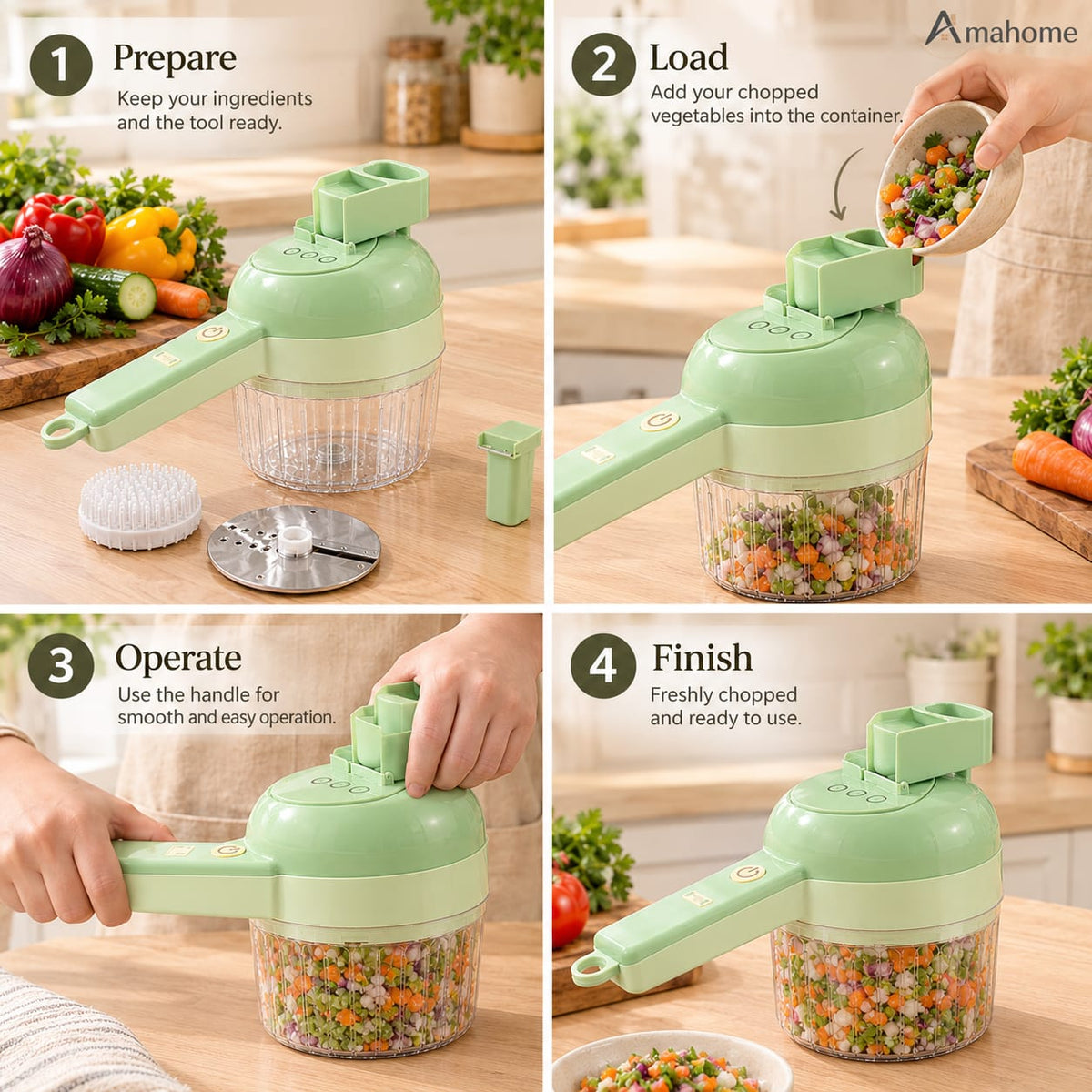Multifunctional Electric Vegetable Chopper & Meat Mincer – 4-in-1 USB Rechargeable Kitchen Cutter