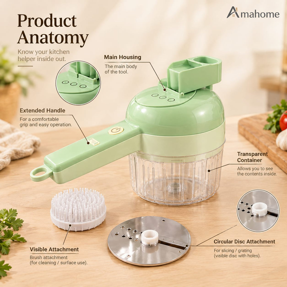 Multifunctional Electric Vegetable Chopper & Meat Mincer – 4-in-1 USB Rechargeable Kitchen Cutter