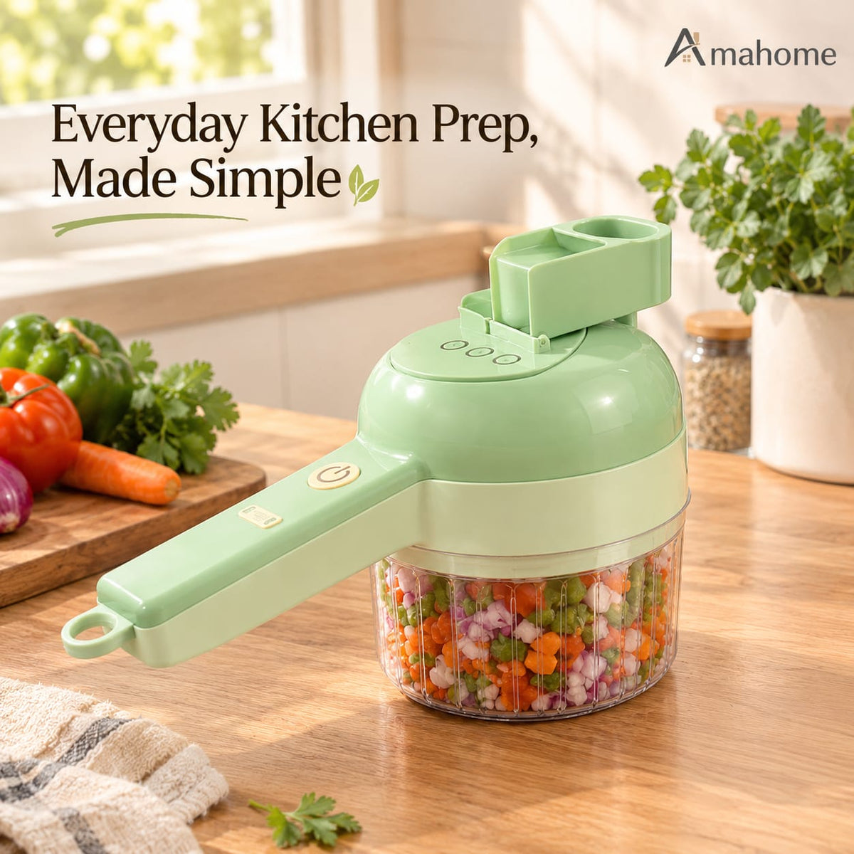 Multifunctional Electric Vegetable Chopper & Meat Mincer – 4-in-1 USB Rechargeable Kitchen Cutter