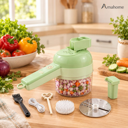Multifunctional Electric Vegetable Chopper & Meat Mincer – 4-in-1 USB Rechargeable Kitchen Cutter