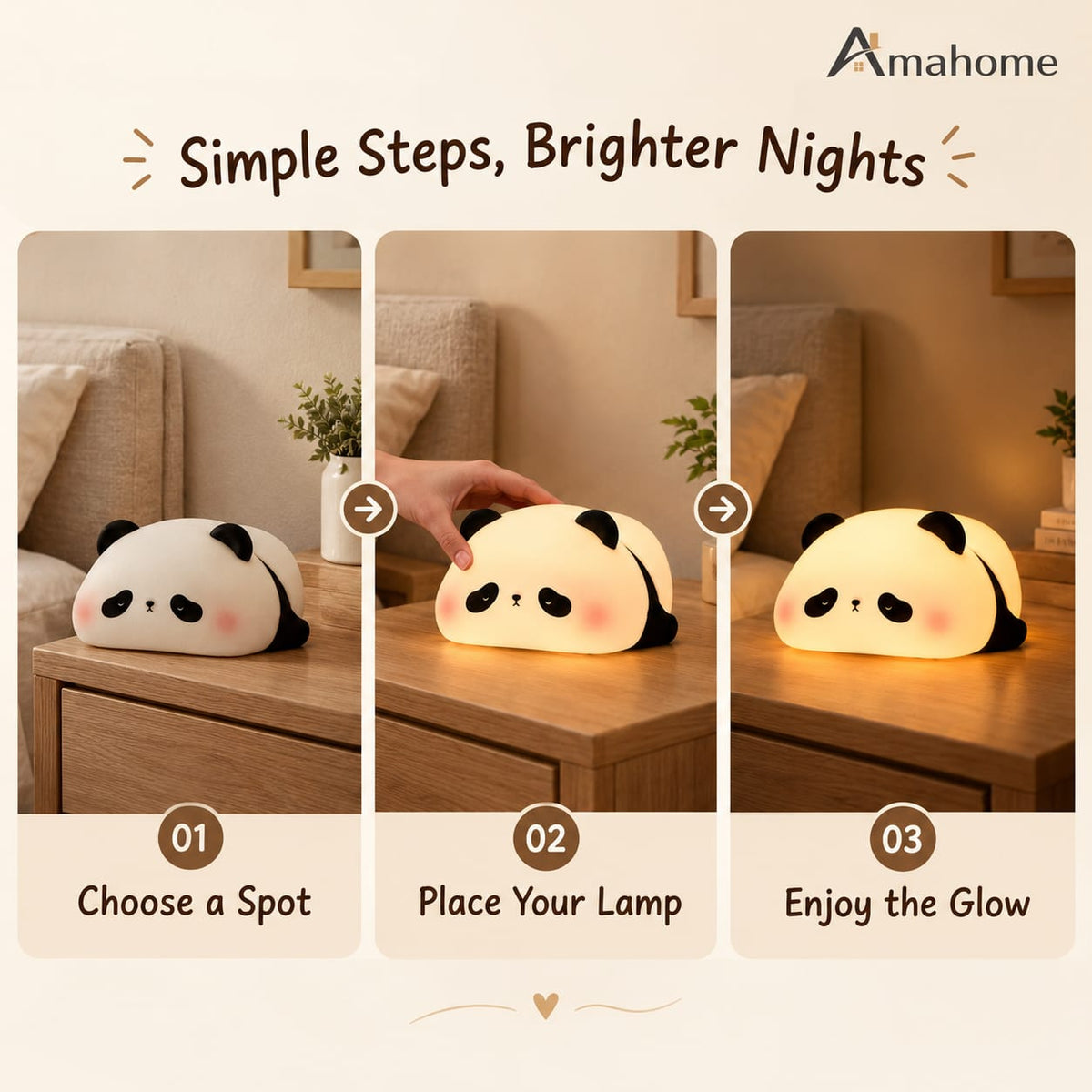 Cute Panda LED Night Lamp – Soft Glow Bedside Light for Bedroom & Kids Room
