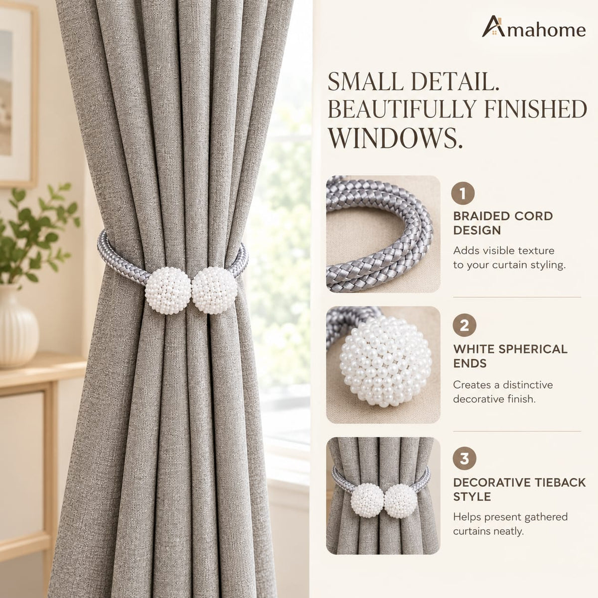 Decorative Beaded Curtain Tiebacks – Braided Rope Curtain Holdbacks