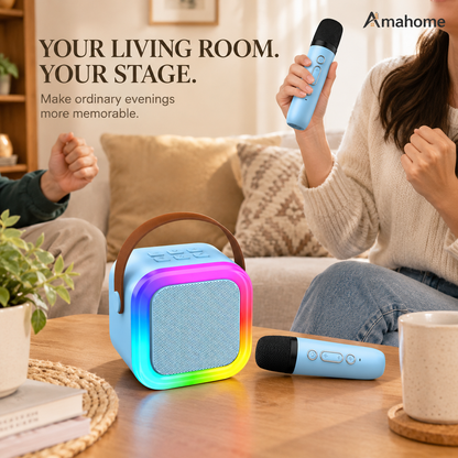 Mini Karaoke Machine with 2 Wireless Microphones & Bluetooth Speaker