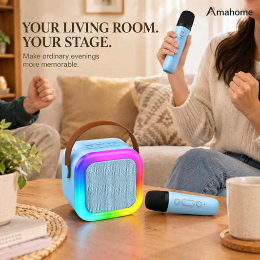 Mini Karaoke Machine with 2 Wireless Microphones & Bluetooth Speaker