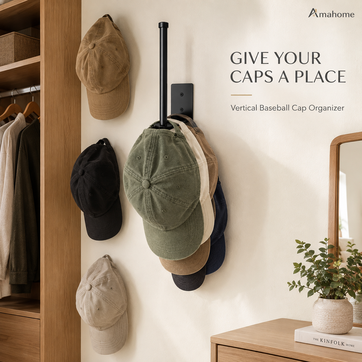 Wall-Mounted Cap Organizer – Space-Saving Hat Storage Rack