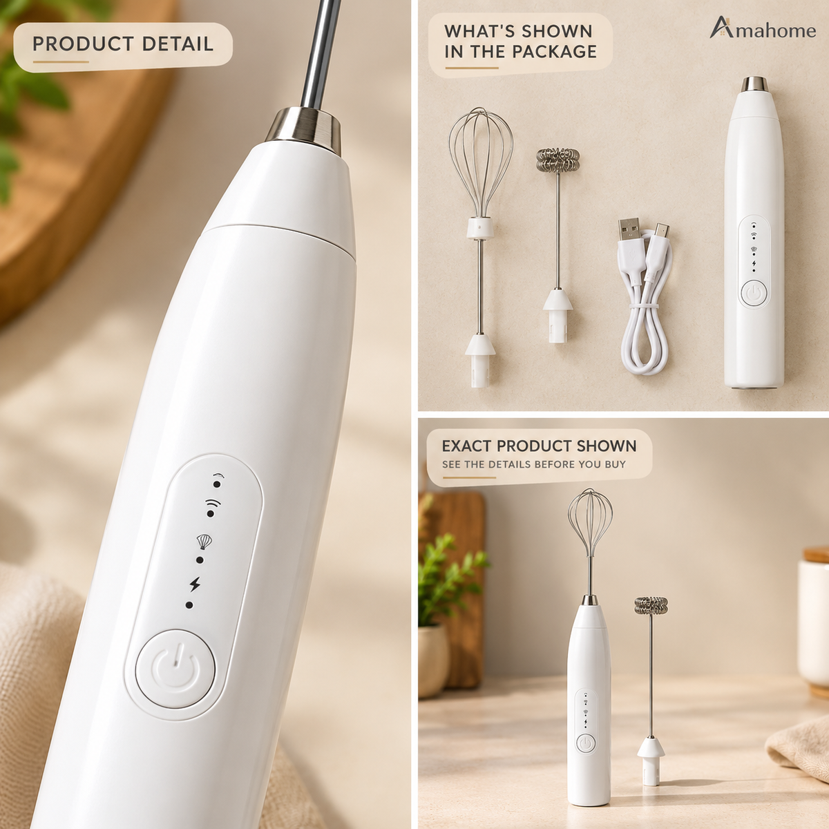 2-in-1 Rechargeable Electric Milk Frother & Egg Whisk – 3 Speed Handheld Mixer