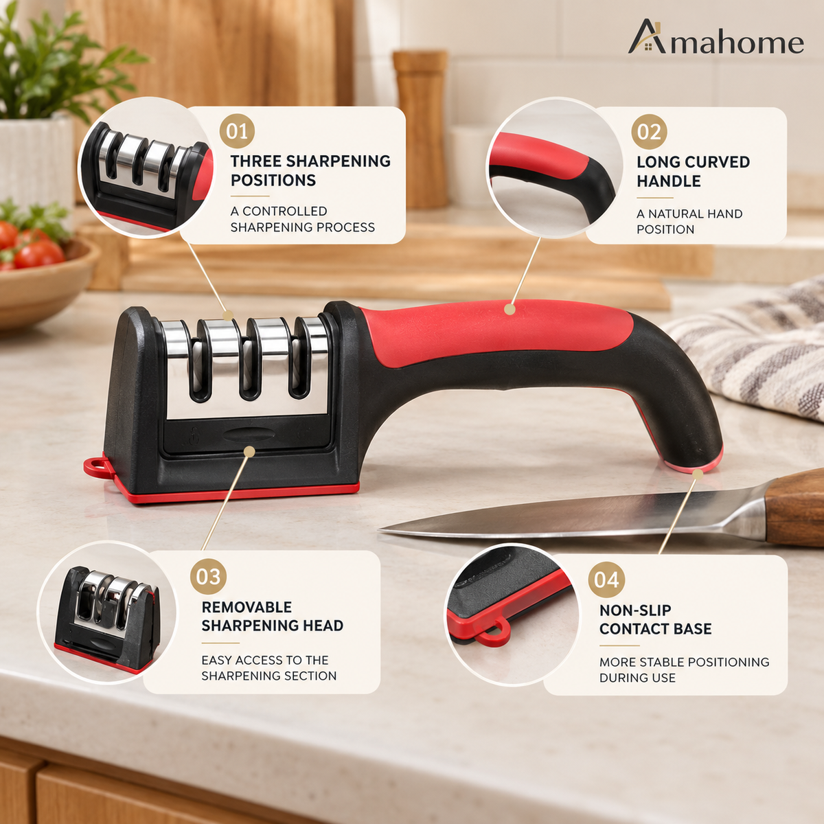 Manual Kitchen Knife Sharpener – Multi-Slot Sharpening Tool with Ergonomic Handle