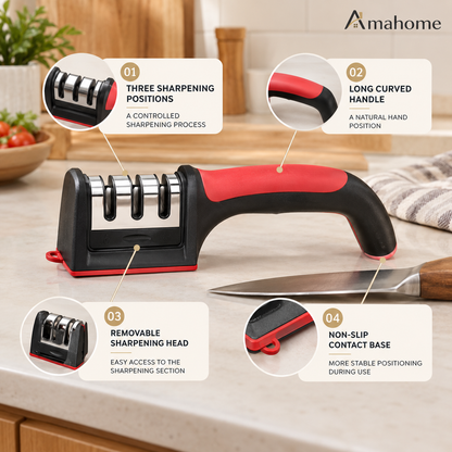 Manual Kitchen Knife Sharpener – Multi-Slot Sharpening Tool with Ergonomic Handle
