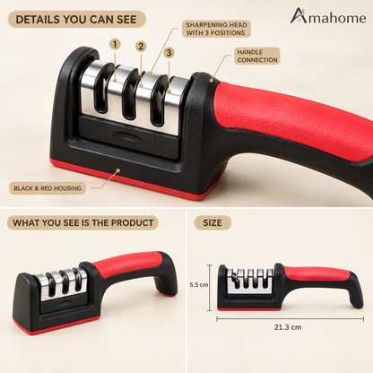 Manual Kitchen Knife Sharpener – Multi-Slot Sharpening Tool with Ergonomic Handle
