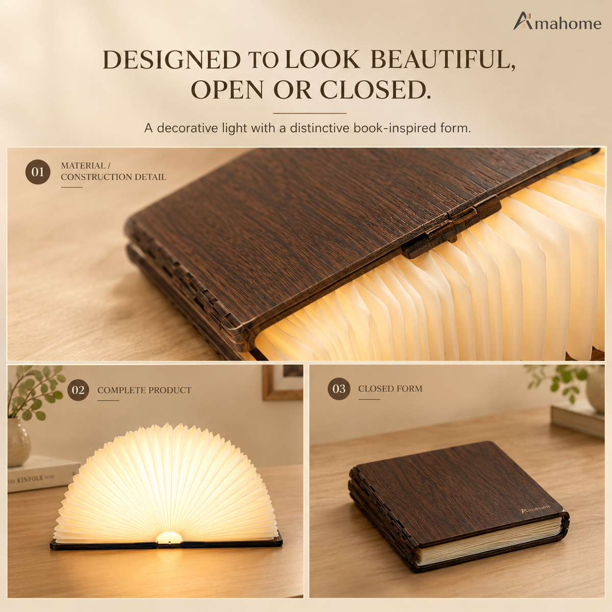 Foldable Book-Shaped LED Lamp – 3 Color Modes USB Rechargeable Decorative Night Light
