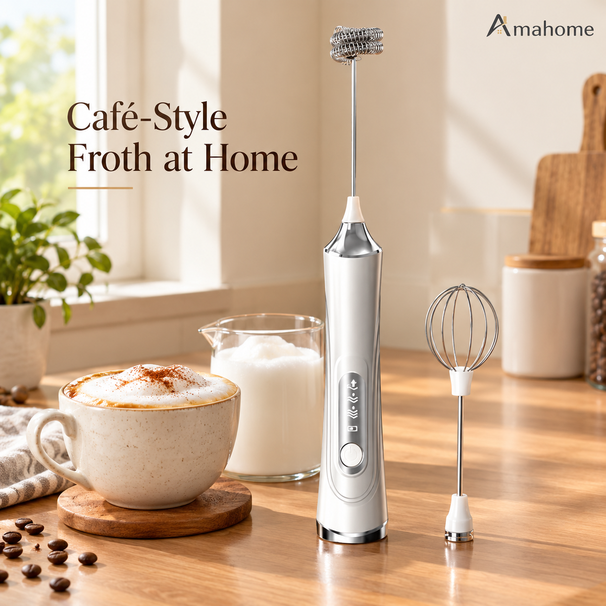 Rechargeable Electric Milk Frother & Whisk – 3-Speed Handheld Foam Maker & Egg Beater with Type-C