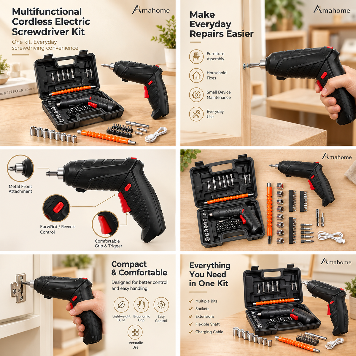 Cordless Electric Screwdriver Kit – Rechargeable Power Screwdriver with Multiple Bits & Portable Tool Case