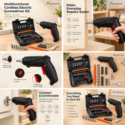 Cordless Electric Screwdriver Kit – Rechargeable Power Screwdriver with Multiple Bits & Portable Tool Case