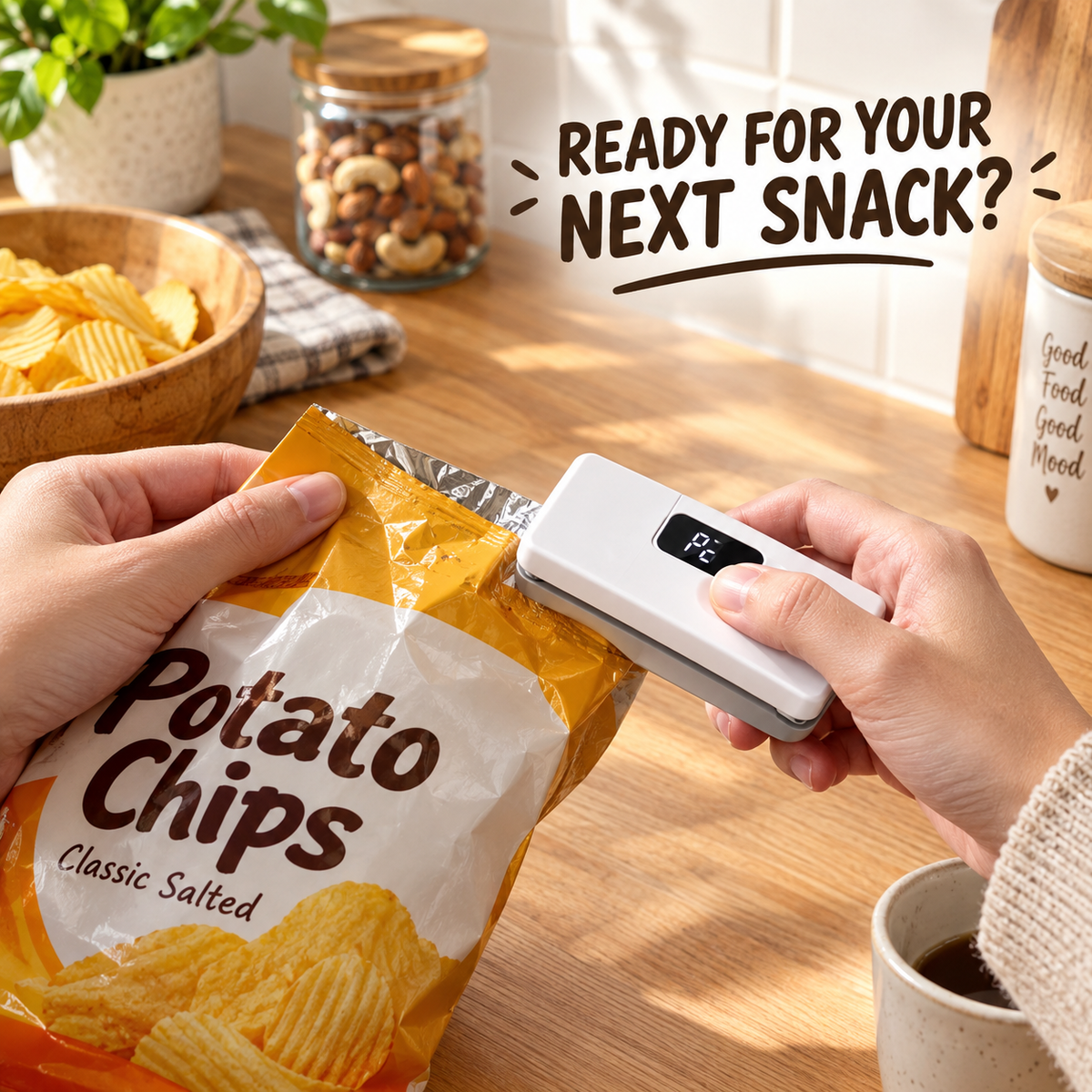 Mini Heat Sealer for Food Bags with LCD Display & Hidden Cutter