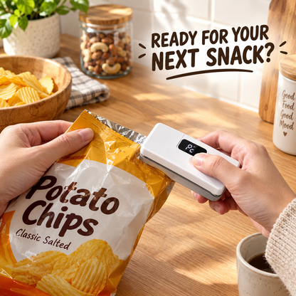 Mini Heat Sealer for Food Bags with LCD Display & Hidden Cutter