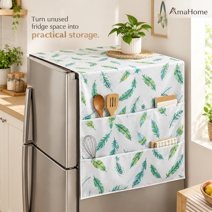 Refrigerator Cover & Storage Organizer – Feather Print