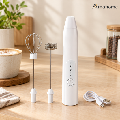 2-in-1 Rechargeable Electric Milk Frother & Egg Whisk – 3 Speed Handheld Mixer