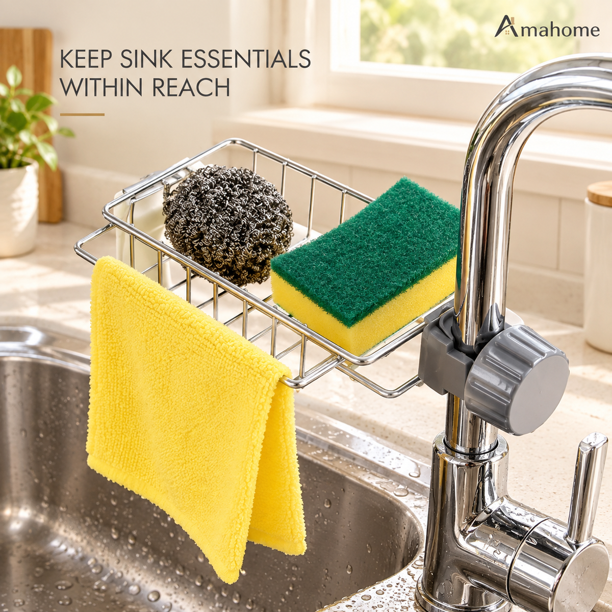 Faucet-Mounted Sink Storage Basket – Kitchen Sponge & Cleaning Cloth Holder