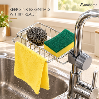 Faucet-Mounted Sink Storage Basket – Kitchen Sponge & Cleaning Cloth Holder