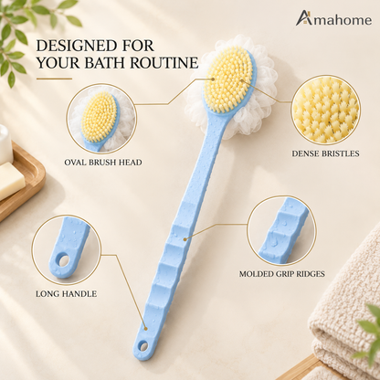 Long Handle Shower Brush with Soft Bristles & Body Scrubber
