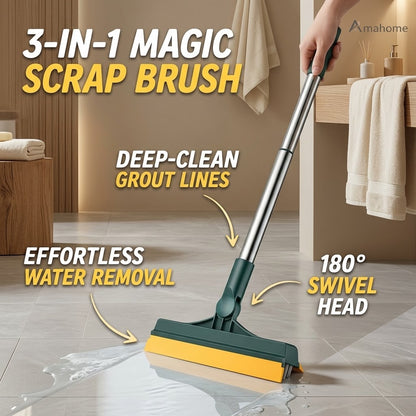 3-in-1 Magic Floor Scrub Brush – 180° Rotating Cleaning Brush with Squeegee & Long Handle