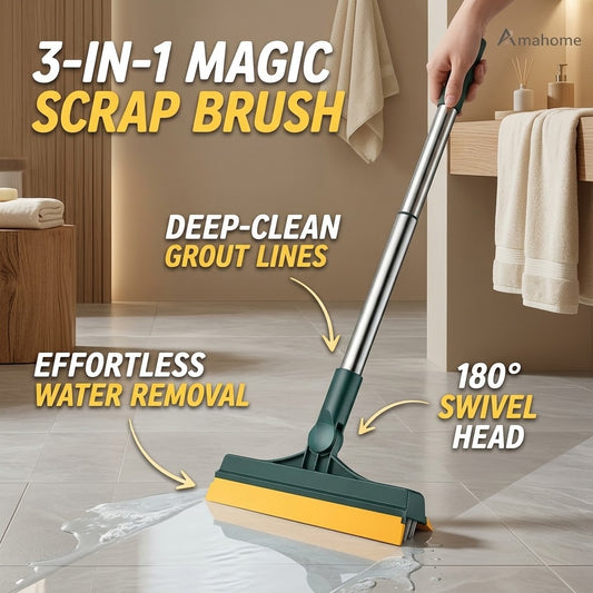 3-in-1 Magic Floor Scrub Brush – 180° Rotating Cleaning Brush with Squeegee & Long Handle