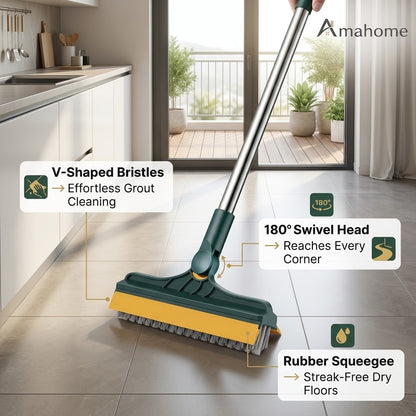 3-in-1 Magic Floor Scrub Brush – 180° Rotating Cleaning Brush with Squeegee & Long Handle