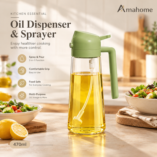470ml 2-in-1 Oil Spray & Pour Dispenser Bottle – Kitchen Cooking Oil Sprayer with Handle