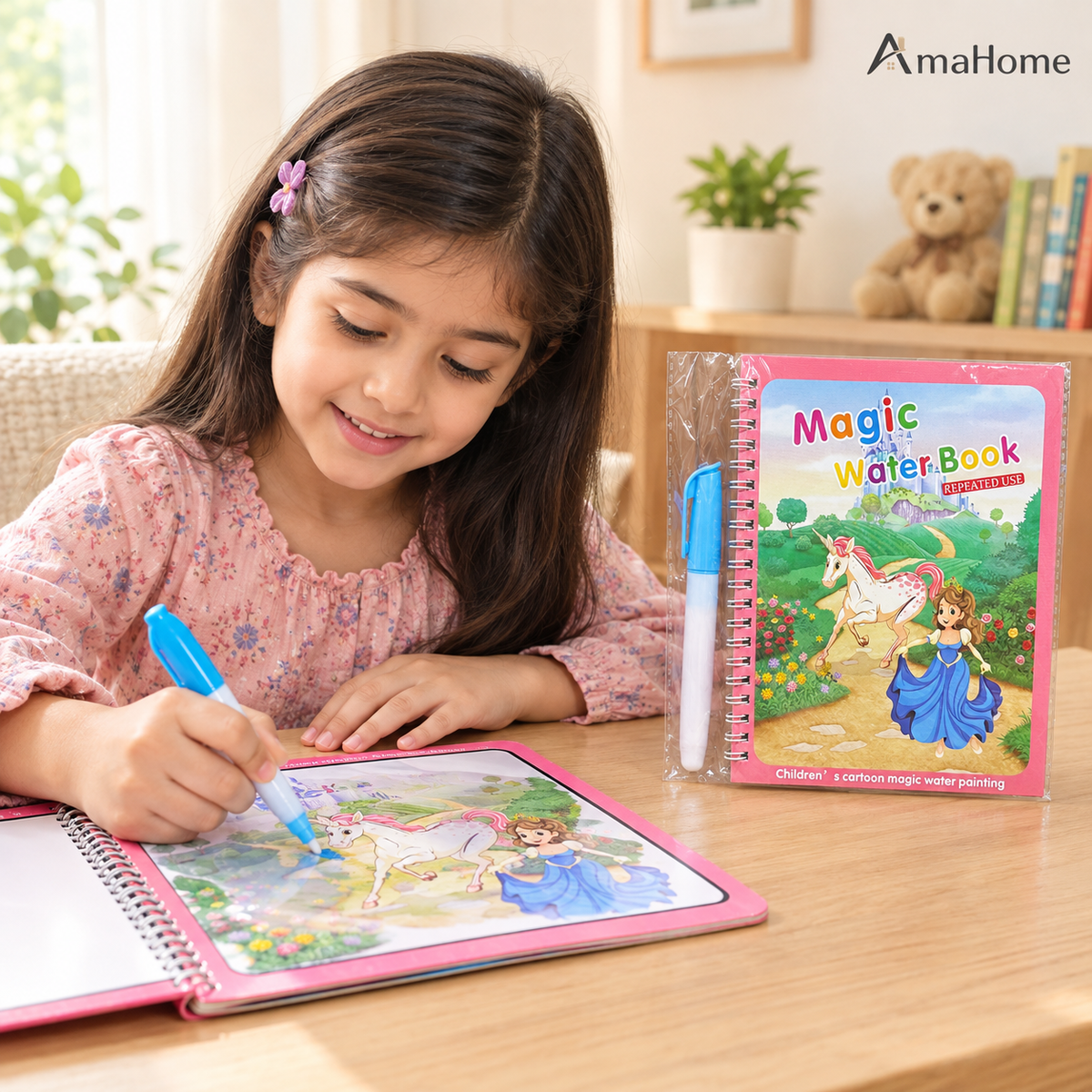 Magic Water Coloring Book for Kids – Reusable Water Painting Activity Book with Water Pen