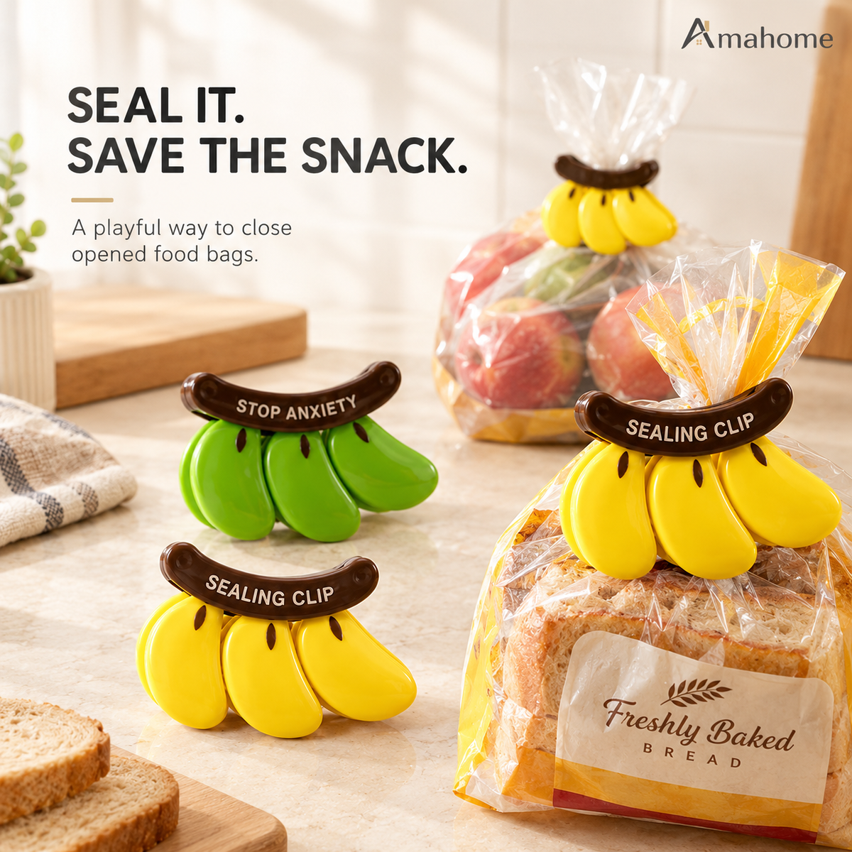 Cute Banana-Shaped Bag Sealing Clips – Reusable Food Storage Clips for Snacks & Kitchen Bags