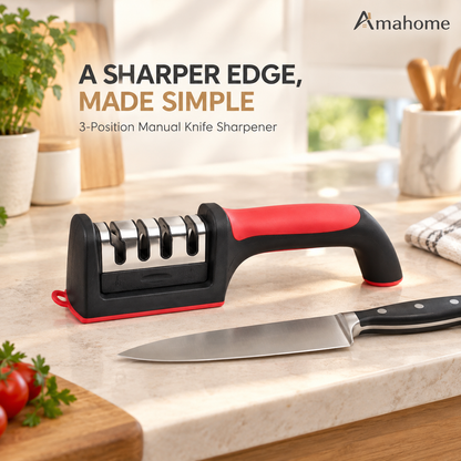Manual Kitchen Knife Sharpener – Multi-Slot Sharpening Tool with Ergonomic Handle