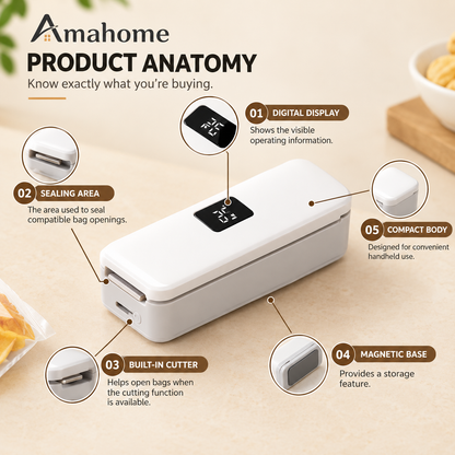 Mini Heat Sealer for Food Bags with LCD Display & Hidden Cutter