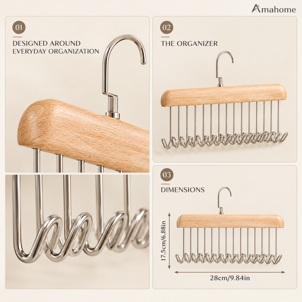 Multi-Hook Wooden Closet Organizer Hanger – Space-Saving Wardrobe Storage Rack for Bags, Caps & Accessories