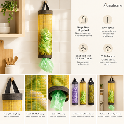 Hanging Mesh Garbage Bag Dispenser – Kitchen Waste Bag Organizer
